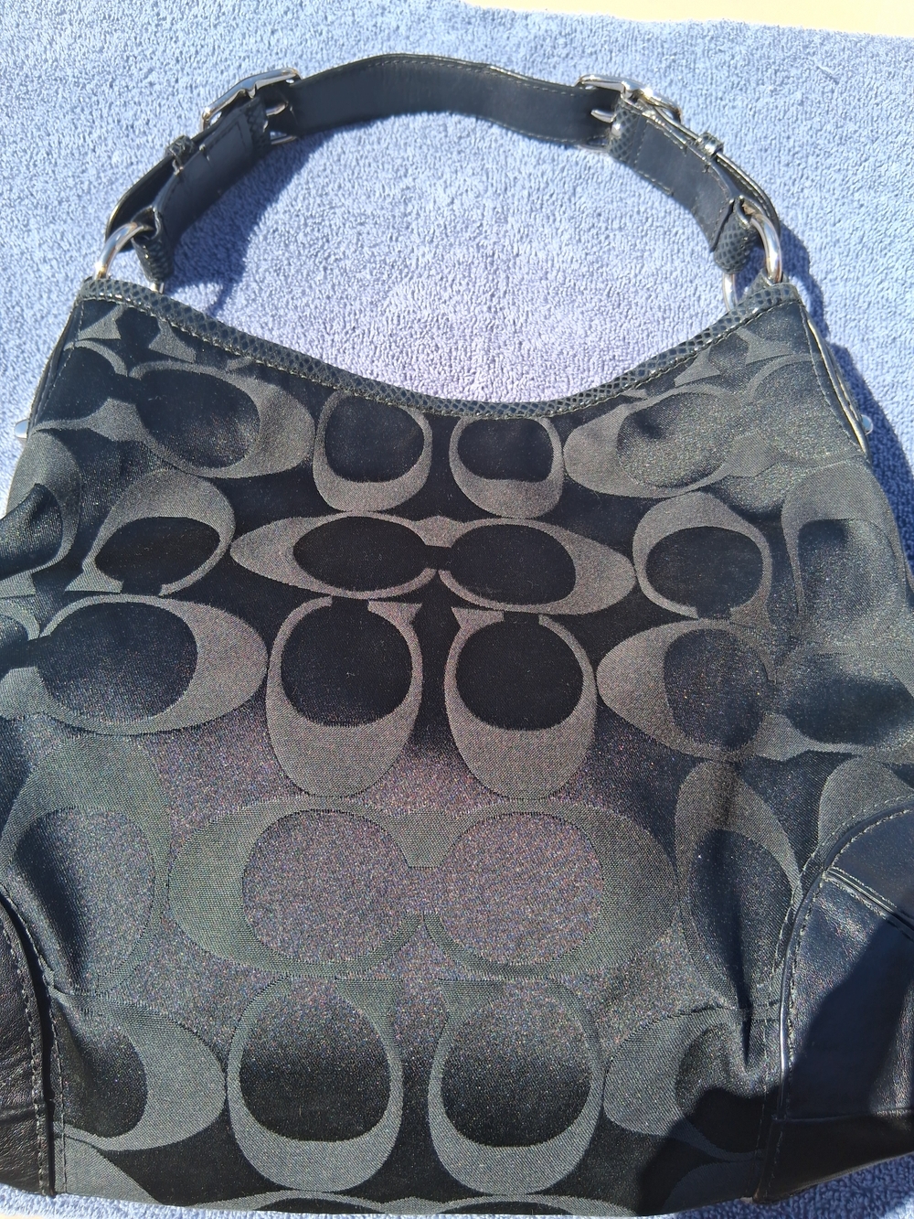 Coach Black Signature Jacquard Shoulder Hobo